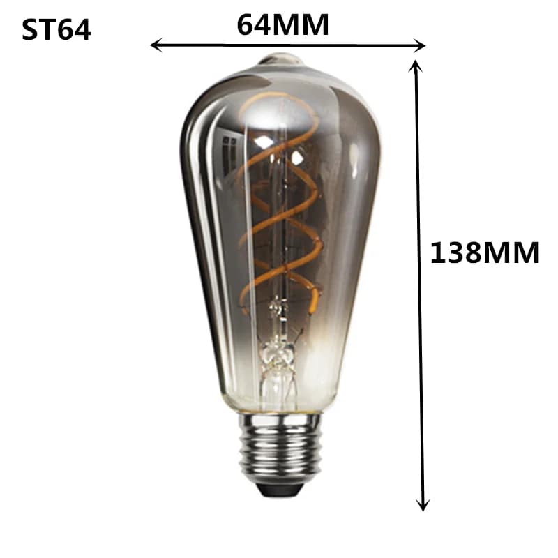 LED ST64 gris fumé E27 4W 6W 220V 110V, variable 2700K, ampoule à Filament GSpiral chaud, éclairage 