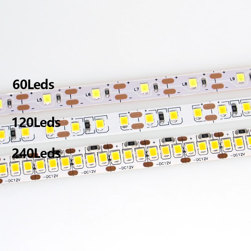 Bande lumineuse LED SMD 2835, DC 12 V, 0.5-5m, 60/120/240 LED/m, non étanche, décoration de cuisine 