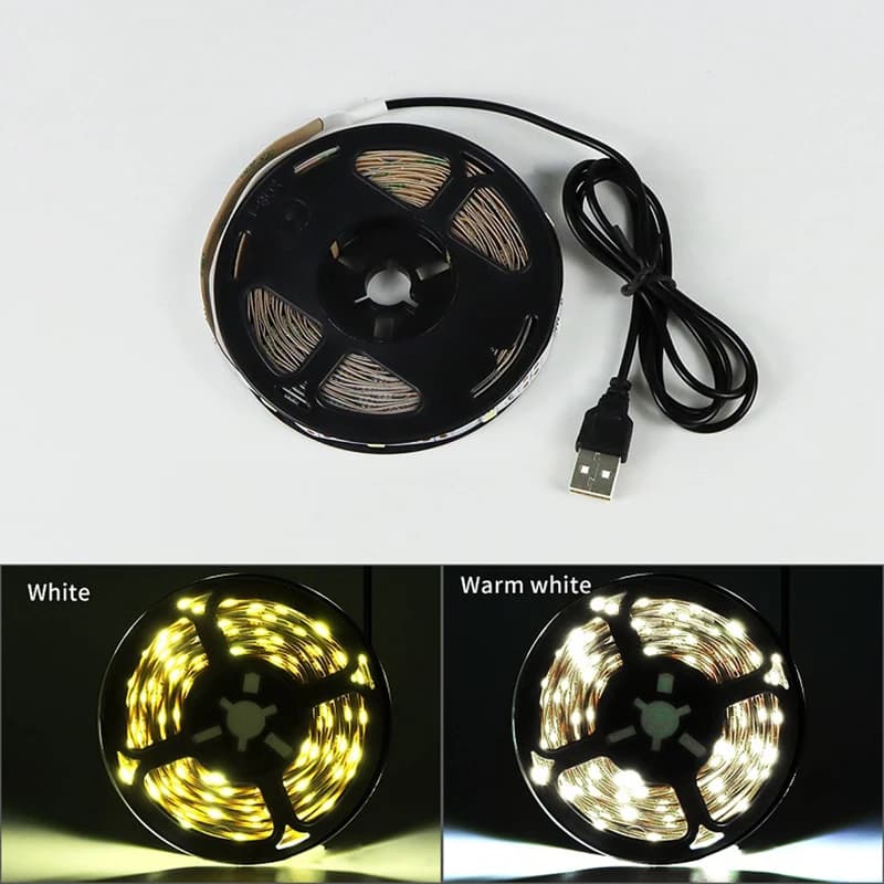 Bande lumineuse Led USB 5V SMD 2835 1M 2M 3M 4M 5M, ruban d'éclairage Flexible blanc/blanc chaud, ba