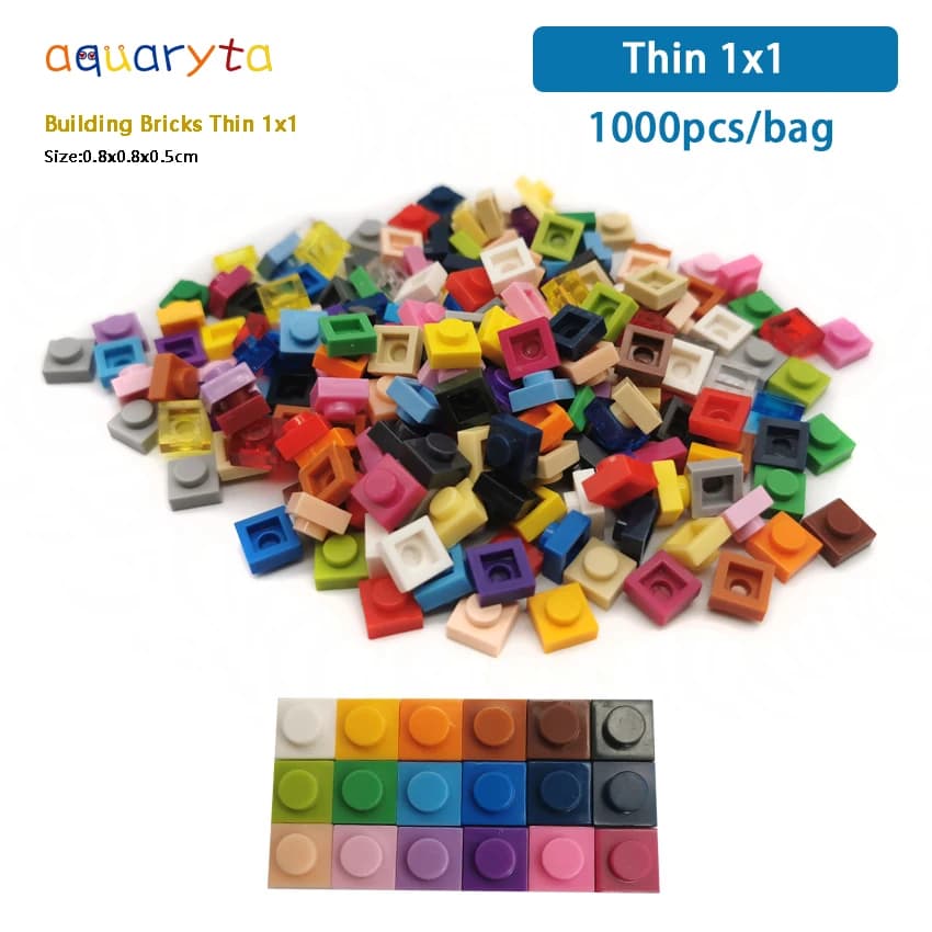 Aquaryta 1000 pièces briques de Construction mince 1X1 en vrac Compatible avec Logo 3024 Assemblage 
