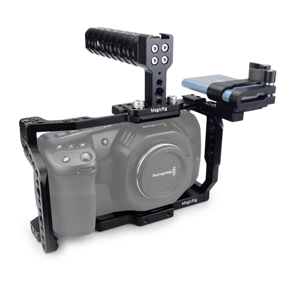 MAGICRIG Cage pour caméra BMPCC 4K 6K avec rail NATO, griffe porte-accessoire, poignée supérieure et