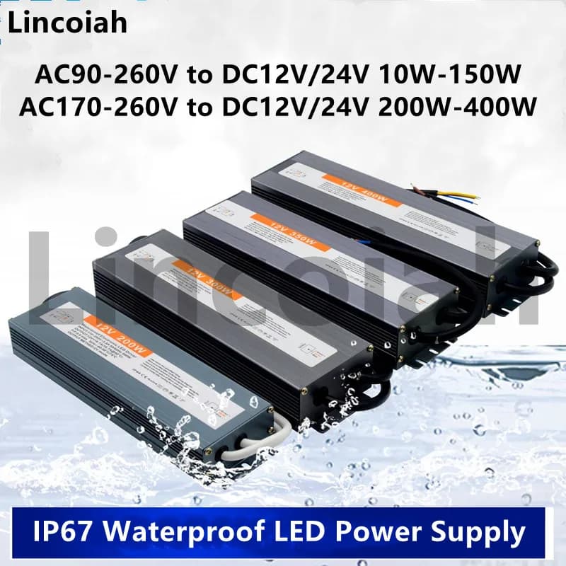 Transformateur d'éclairage étanche AC 220V à DC 12 V 24V adaptateur d'alimentation pour pilote LED 1