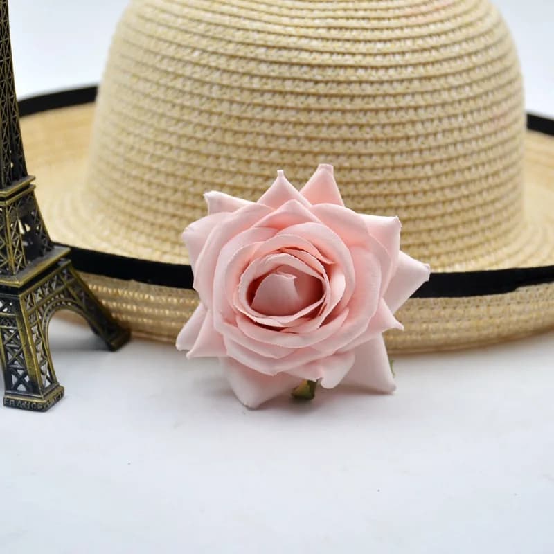 Têtes de roses artificielles en tissu de soie, 8CM, pour fête de mariage, décoration de la maison, c