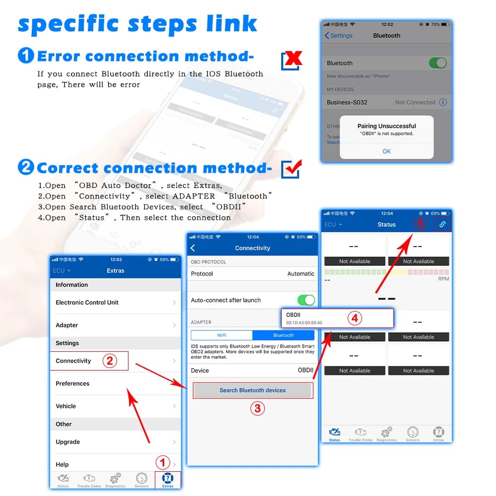 Viecar ELM327 V1.5 Bluetooth 4.0 OBD 2 OBD2 PIC18F25K80 ELM 327 V1 5 OBDII Scanner de Diagnostic de 