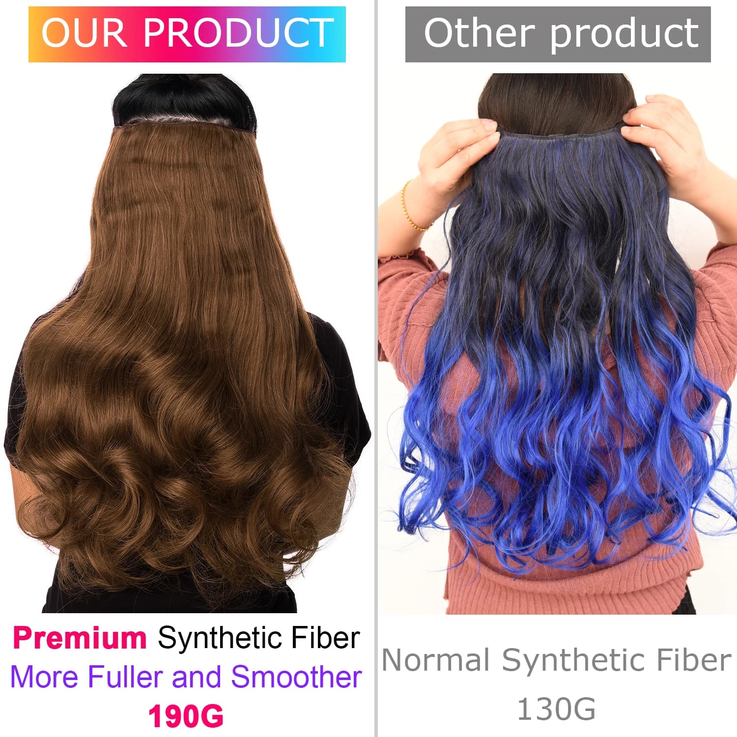 DinDong Clips dans les extensions de cheveux 32 pouces synthétiques ondulés 210G Premium cheveux rés