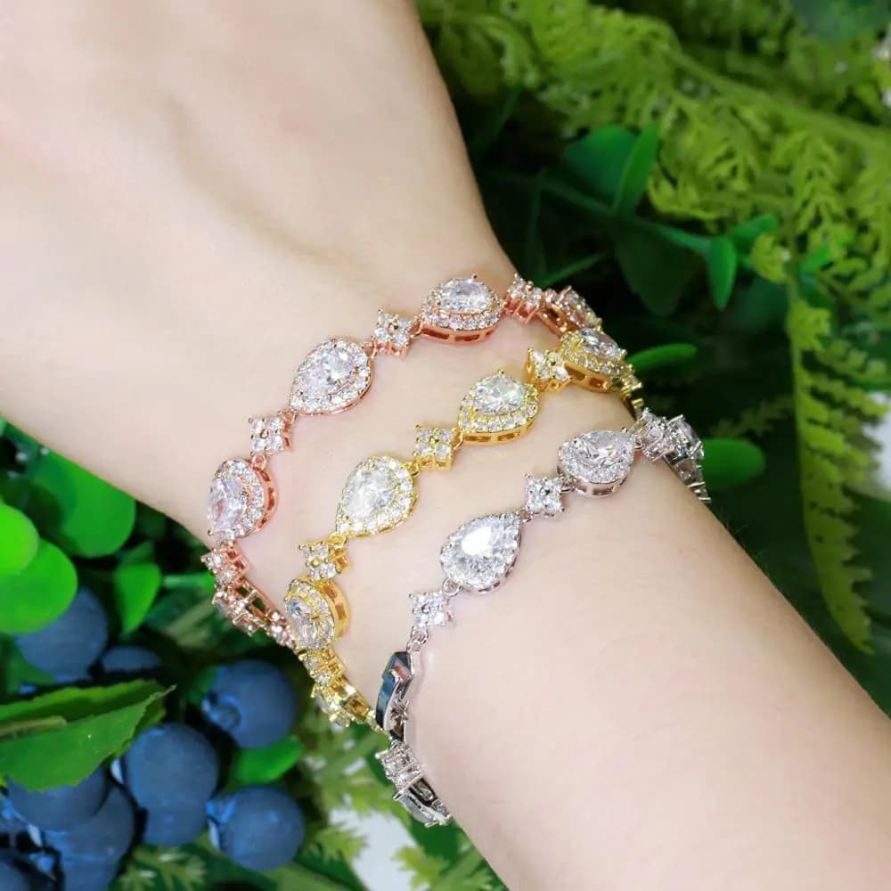 CWWZircons – Bracelet de Tennis en zircon pour femmes, grande goutte d'eau cubique, couleur or Rose,