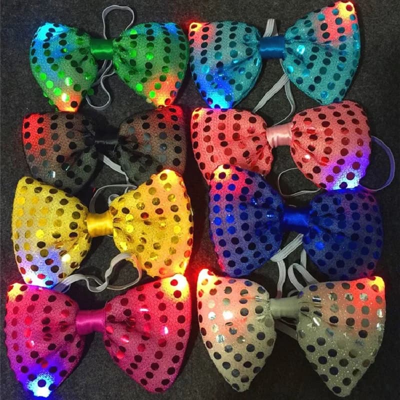 10 pièces hommes nœuds papillon LED clignotant éclairer paillettes garçons cravate Club fête de noël