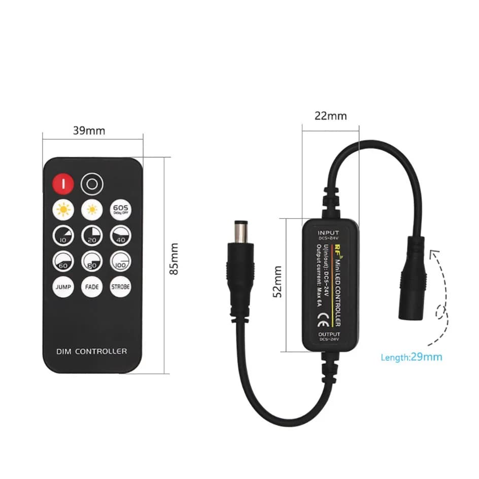 Mini variateur LED DC5-24V 6A, interrupteur de contrôleur RF sans fil, télécommande à 14 touches, co
