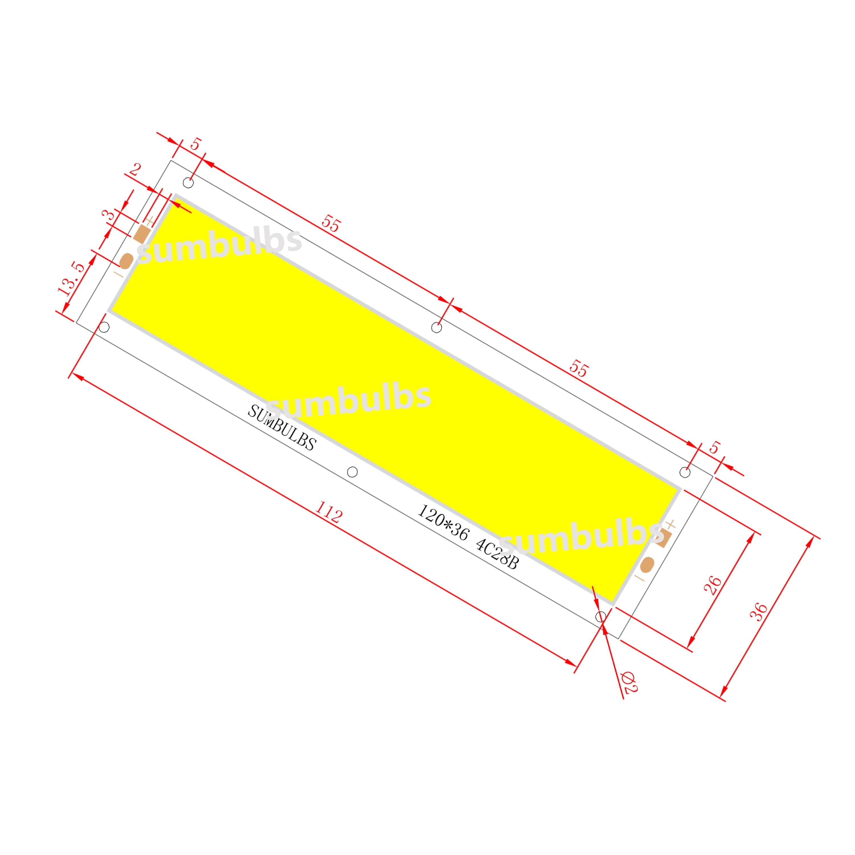 SUMBULBS 16W 1600LM COB LED bande 120x36mm DC 12V entrée bricolage pour voiture lumières lampes de t