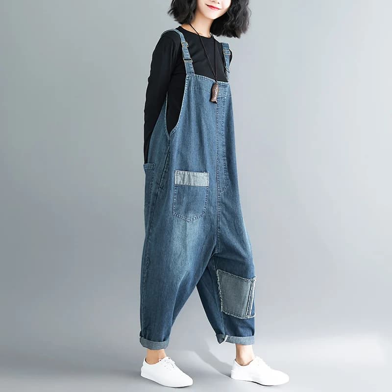 Salopette en Jean Vintage pour Femme, Vêtement en Denim, Surdimensionné, Patchwork, Solide, Décontra