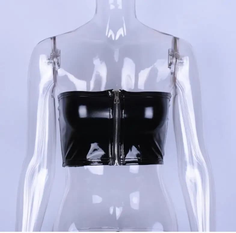 Nouveau fermeture éclair en cuir bustiers Sexy femmes sans bretelles Boob bustiers soutien-gorge été