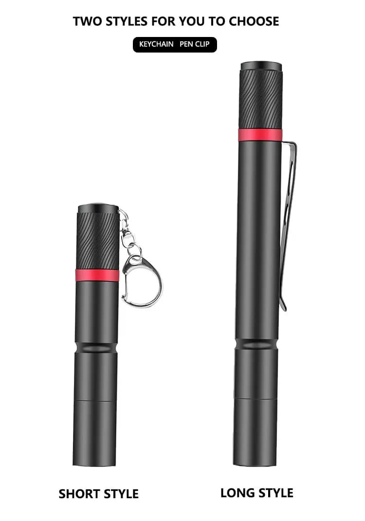 Mini lampe de poche portable à lumière LED, torche de poche, pince à stylo, porte-clés, piles AAA, 8