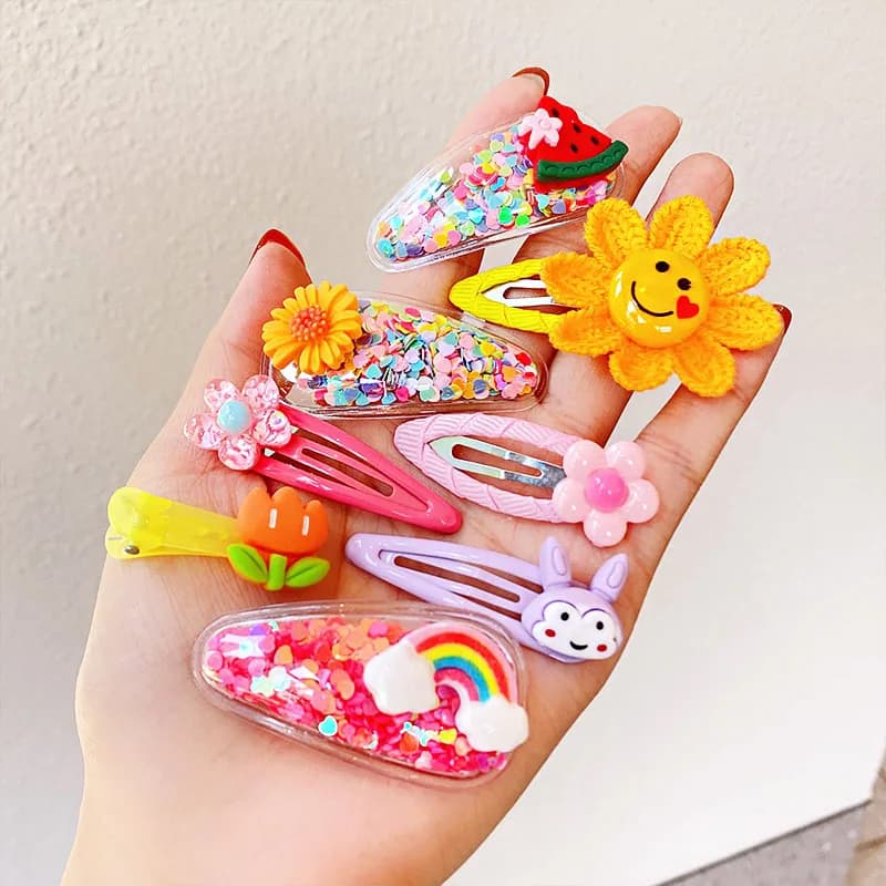 Lot de 12 pinces à cheveux pour filles, nouvelles, mignonnes, colorées, à motif de fleurs de dessin 