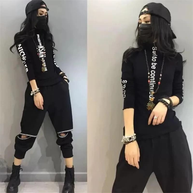 T-shirt à col mi-haut élastique pour Femme, haut chaud avec lettres imprimées, Streetwear, automne h