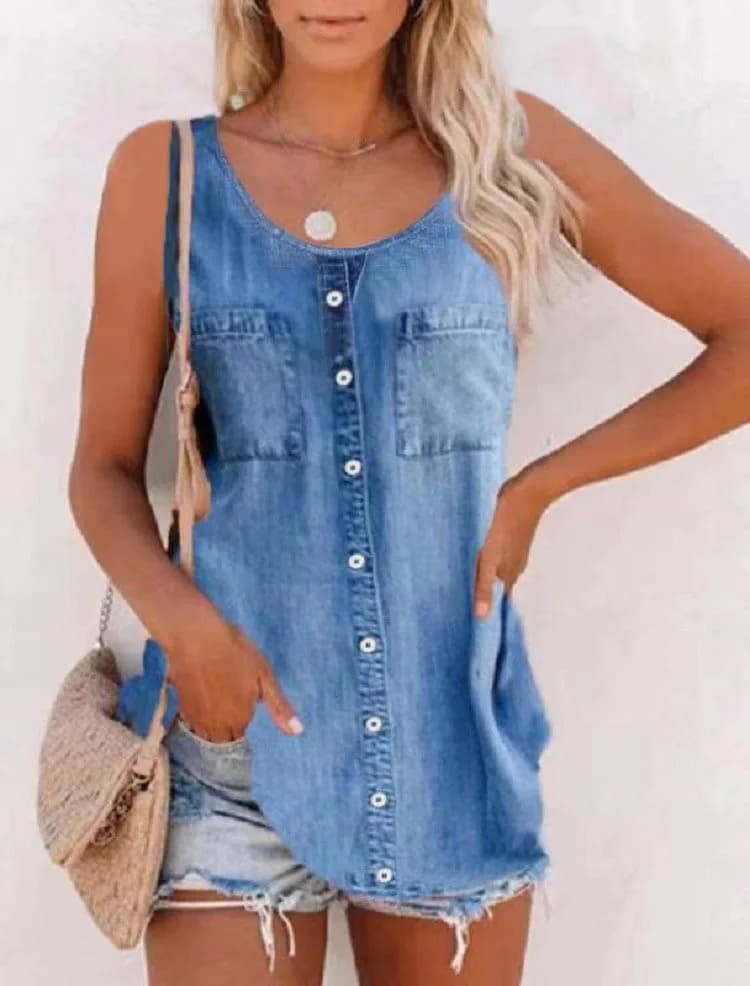 Économie décontractés en faux denim pour femmes, t-shirts à la mode, grand volants, glaçure précieus