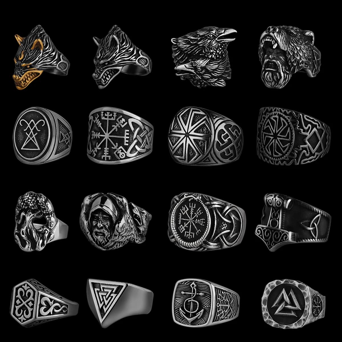 Anneau Viking nordique en acier inoxydable, boussole ancre, arbre de vie, Rune Viking, loup, pour ho