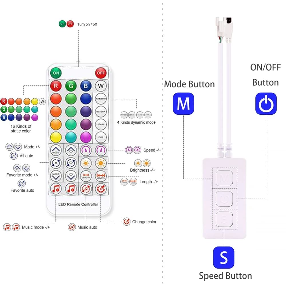 USB/DC WS2812B WS2811 Bluetooth musique LED contrôleur de bande SP611E IR38 touches application à di