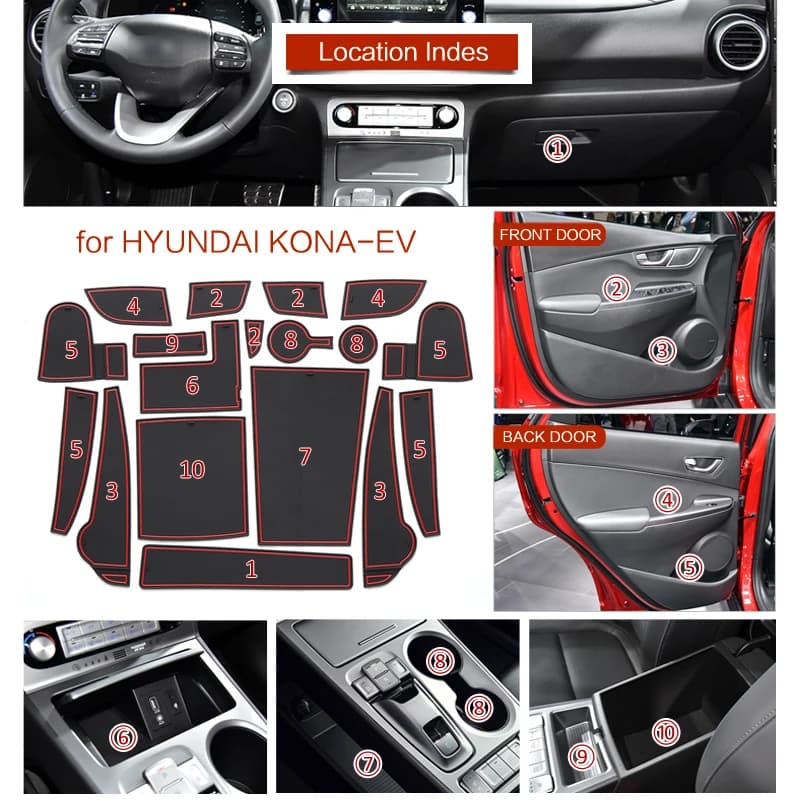 Tapis antidérapant Smabee LHD pour fentes de porte et porte-gobelets de voiture électrique Hyundai K