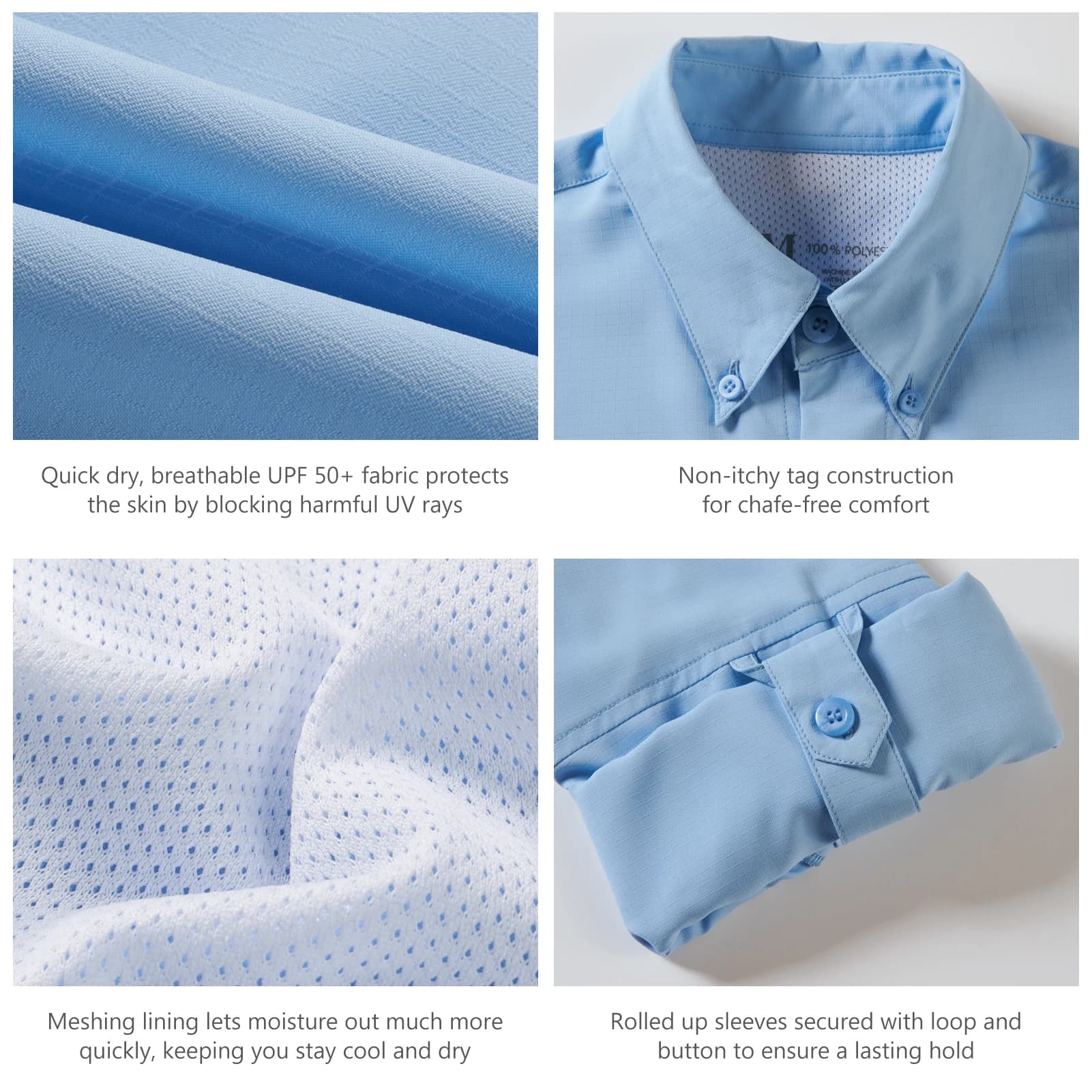 BASSDASH Chemise boutonnée de pêche à manches longues UPF 50 pour homme Performance Séchage rapide F