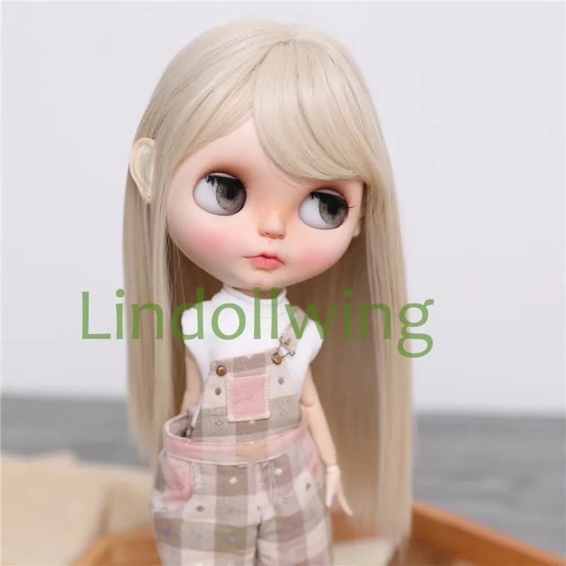 Perruque Blyth de 9 à 10 pouces, cheveux longs et lisses blond clair 0809