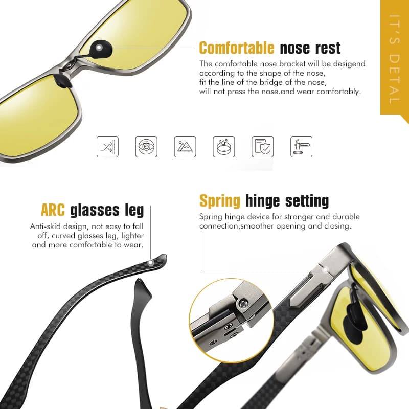Top fibre de carbone carré conduite photochromique lunettes de soleil polarisées hommes jour nuit Vi