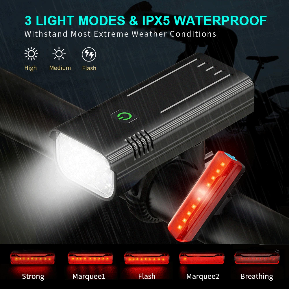 NATFIRE 6 LED lumière de vélo 3600 Lumen lampe de vélo Rechargeable lampe de poche avant et arrière 