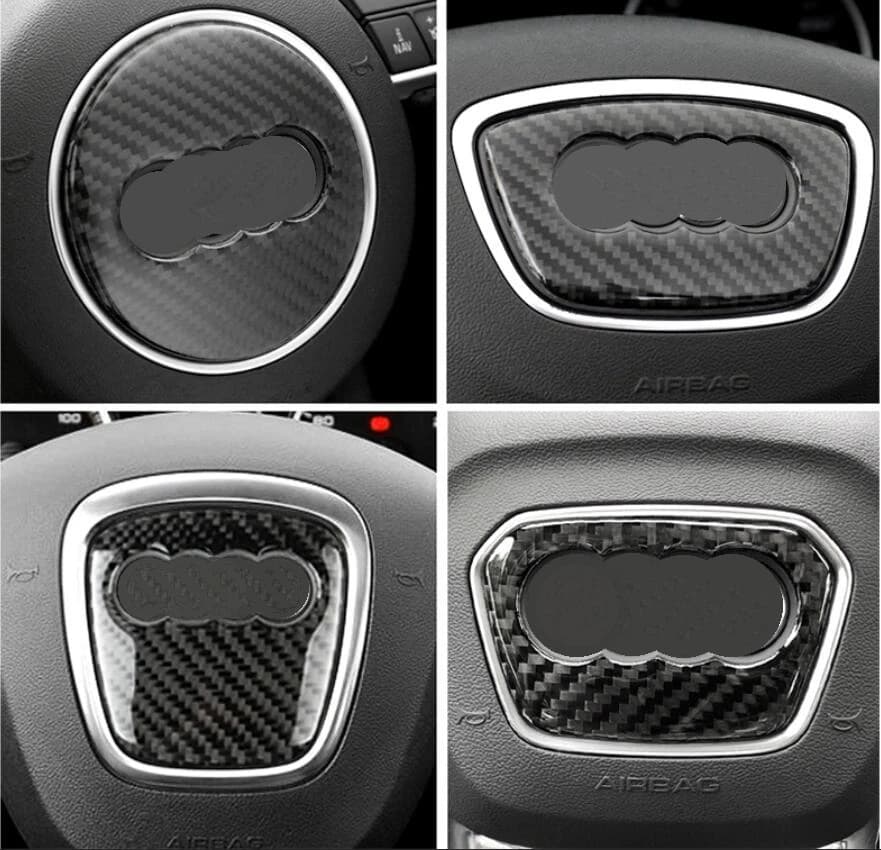 Autocollant de Logo de volant de voiture en Fiber de carbone, couverture de cadre pour Audi A1 A3 A4