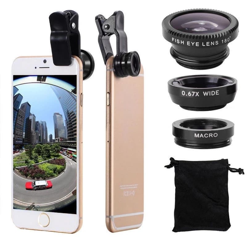 Objectif de téléphone Fisheye 3 en 1, Zoom grand Angle, Macro, Kits de caméra avec objectif à Clip s