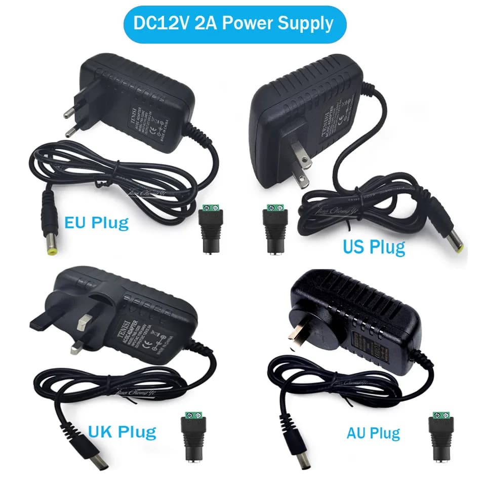 Adaptateur convertisseur de puissance 12V, 2A, 24W, prise EU, US, UK, AU, AC 100-240V à DC12V, trans