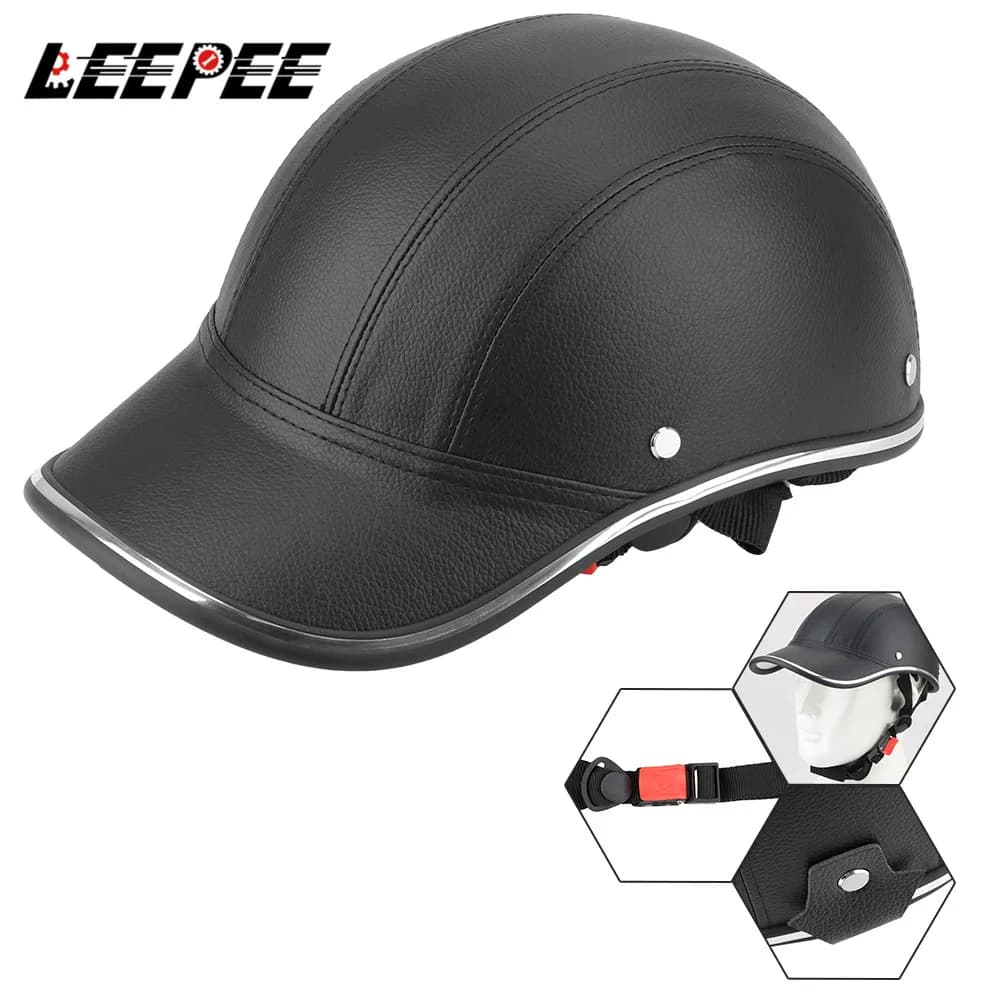 LEEPEE pour café Racer Chopper Scooter sécurité casque demi visage Vintage casquette d'été moto demi