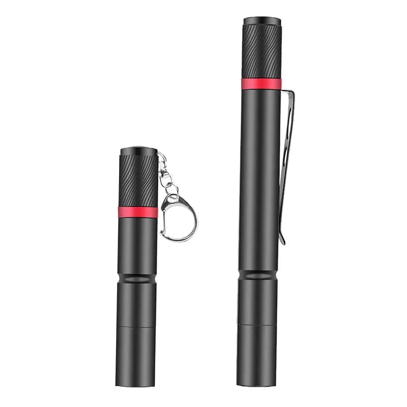 Mini lampe de poche portable à lumière LED, torche de poche, pince à stylo, porte-clés, piles AAA, 8