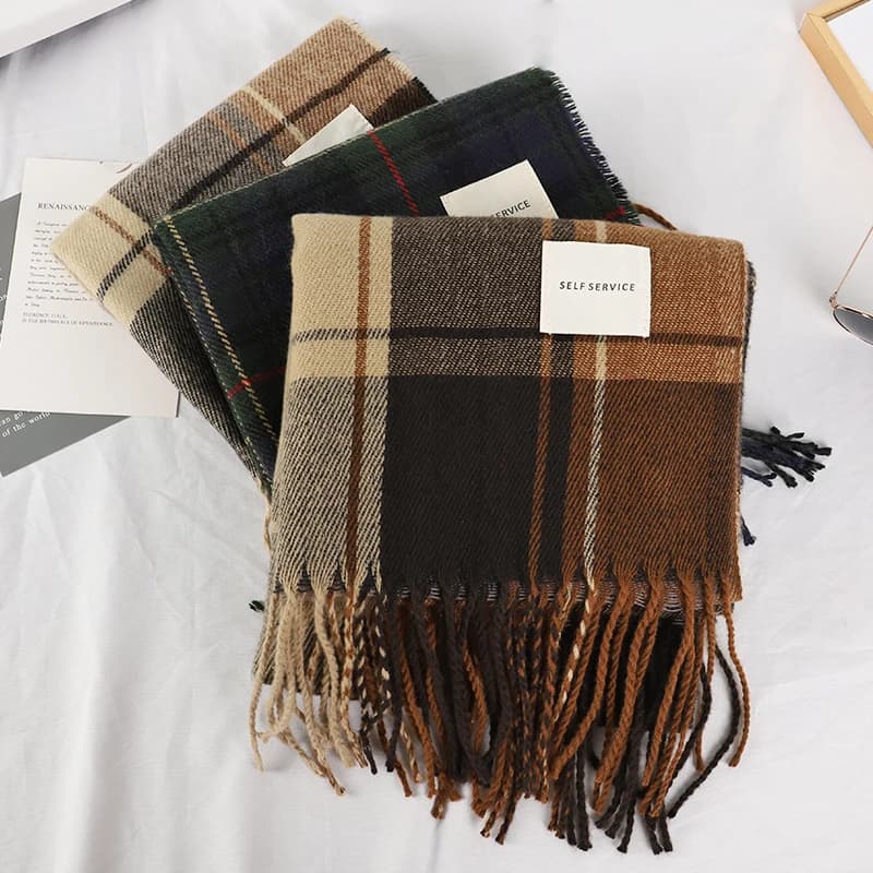 Écharpe d'hiver à carreaux pour femmes, écharpes de cou et de tête, écharpes décontractées à la mode