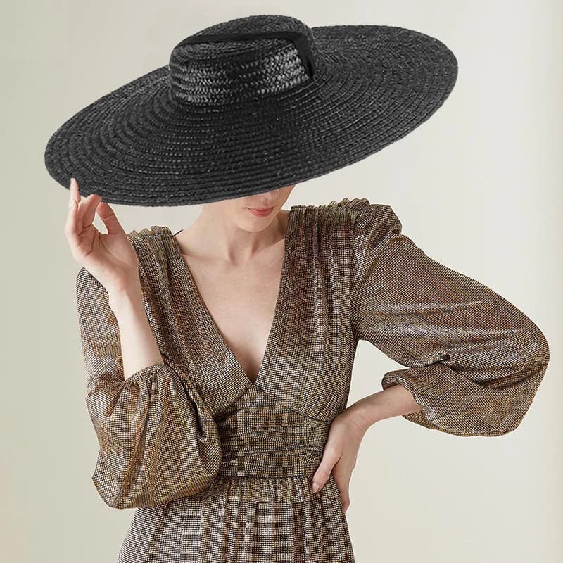 Chapeau de paille de soleil à large bord et plat, à la mode, avec Long ruban, pour femmes, vacances,