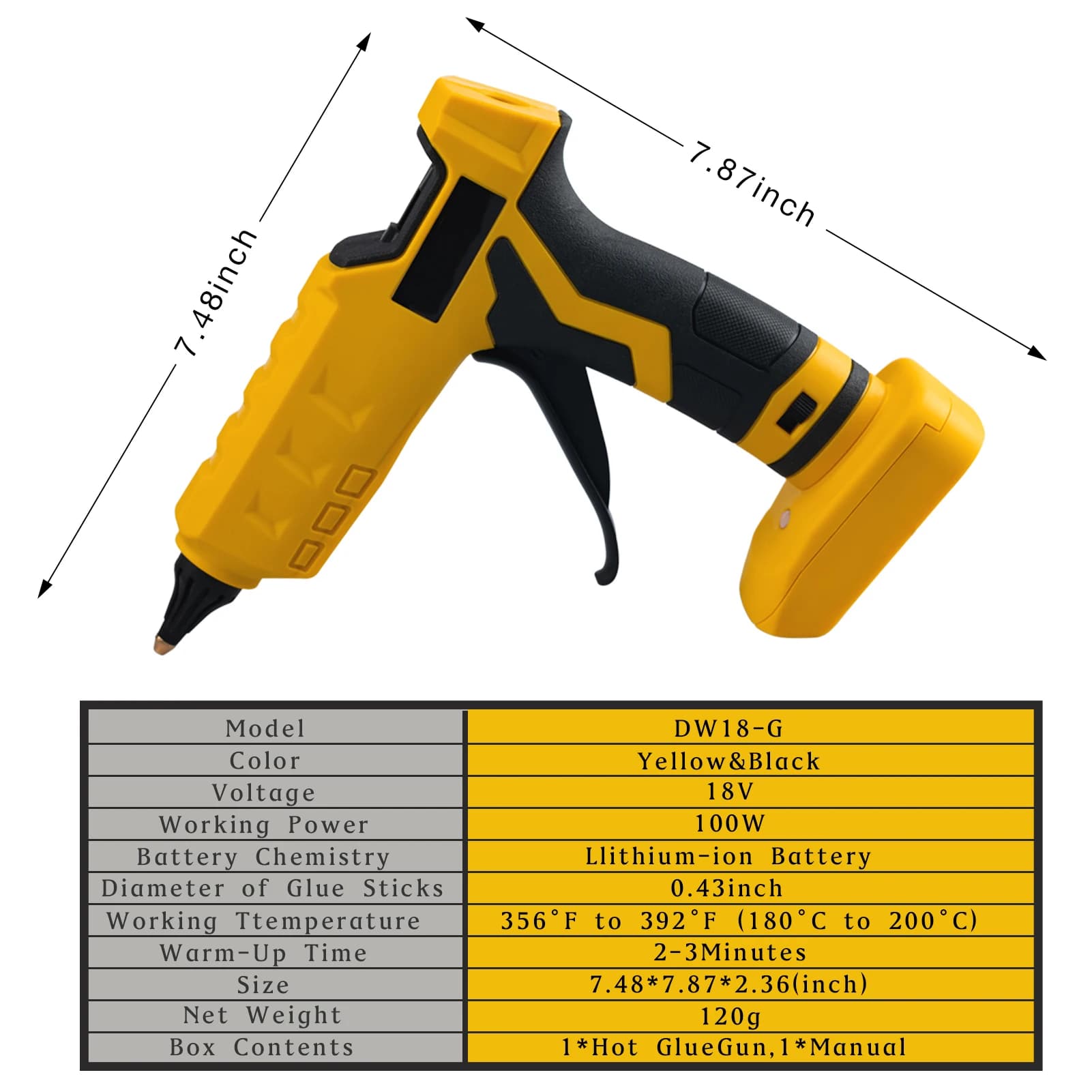 Mellif pistolet à colle chaude sans fil Compatible avec la batterie Dewalt 18V 20V outil de réparati