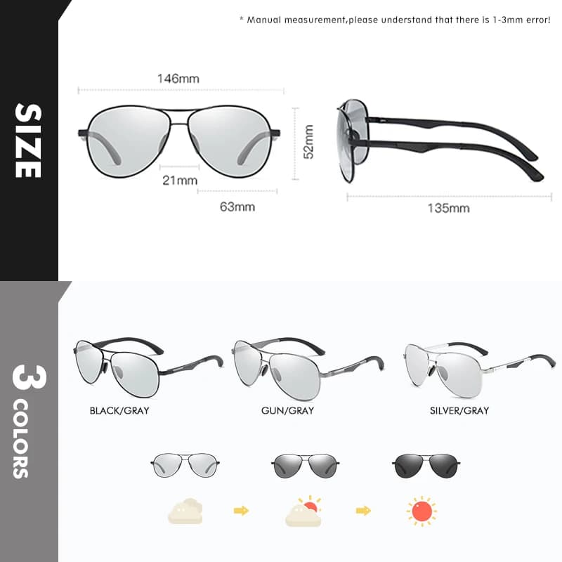 Lunettes de soleil photochromiques pilote de conception de marque classique hommes lunettes de solei