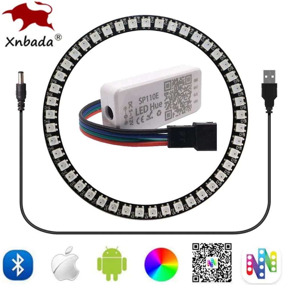 WS2812B 8/16/24/35/45Led Pixel SP110E Kit de contrôleur Gyverlamp RGB anneau adressable individuel W