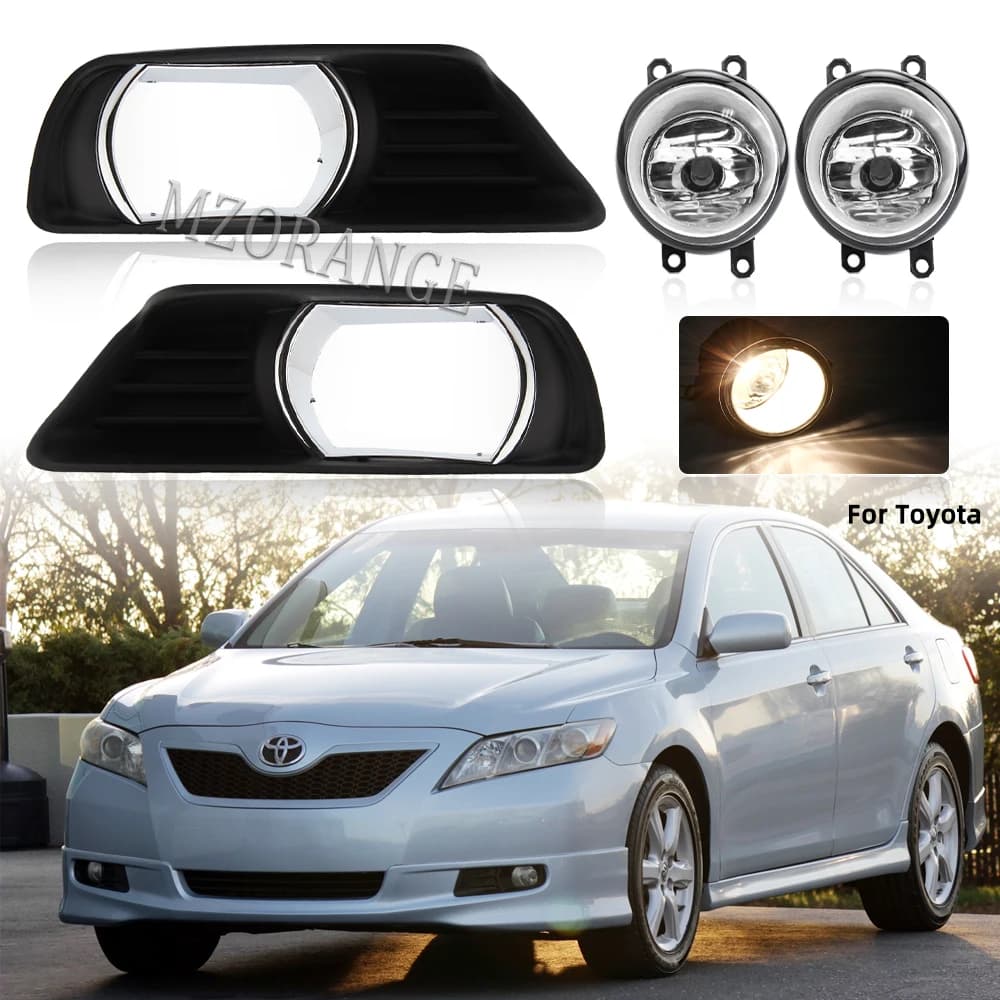 Couvercle de phare antibrouillard chromé, lunette de gril, phare antibrouillard LED pour Toyota Camr