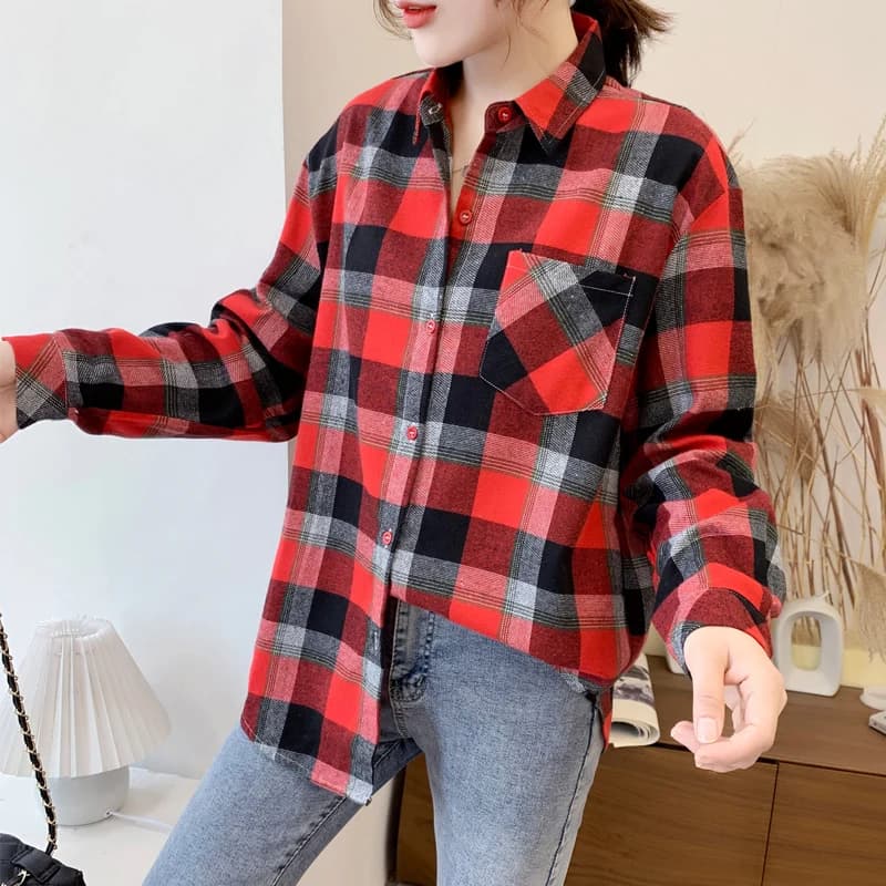 Chemisier à carreaux pour femme, style ample, nouvelle collection Printemps-Automne 2026, haut décon
