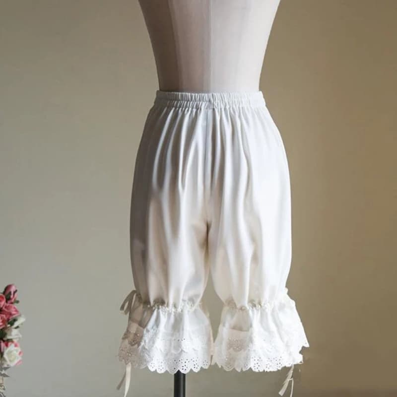 Pantalon bouffant Vintage en dentelle pour femmes, à volants, avec nœud lanterne, couleur unie, sous