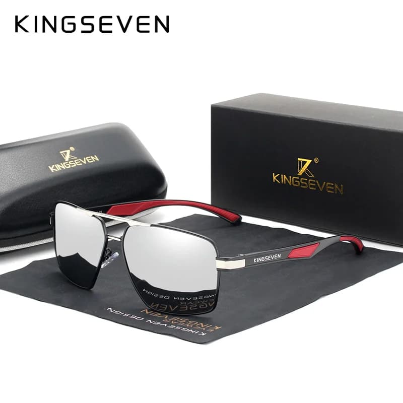 Lunettes de soleil polarisées KINGSEVEN pour homme, monture en aluminium, branches rouges design, ve