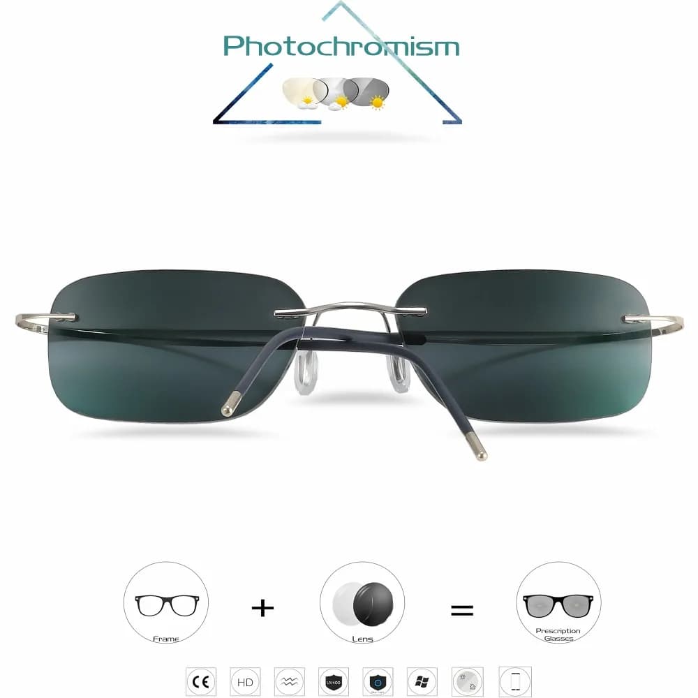Lunettes sans monture en titane lunettes de myopie lunettes photochromiques hommes femmes caméléon l