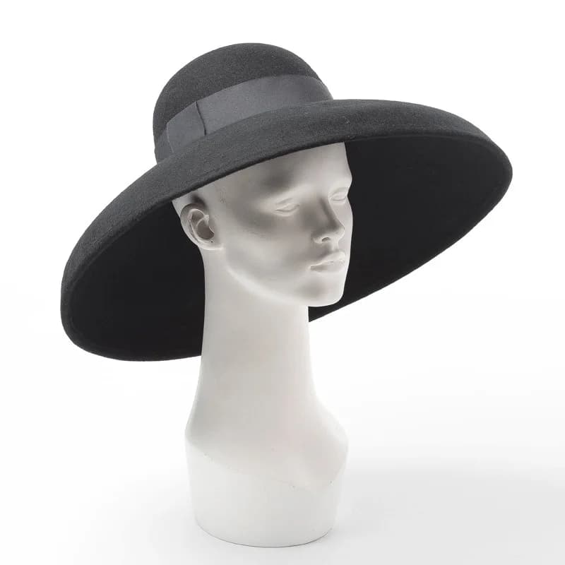 Chapeau souple en feutre de laine Pure noir de Style rétro pour femmes, Cloche Fedora d'hiver à larg