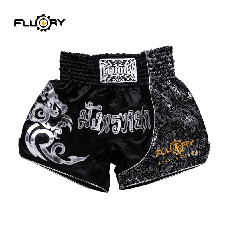 Short de combat imprimé fluoré, short de boxe, patchs brodés, short Muay Thai