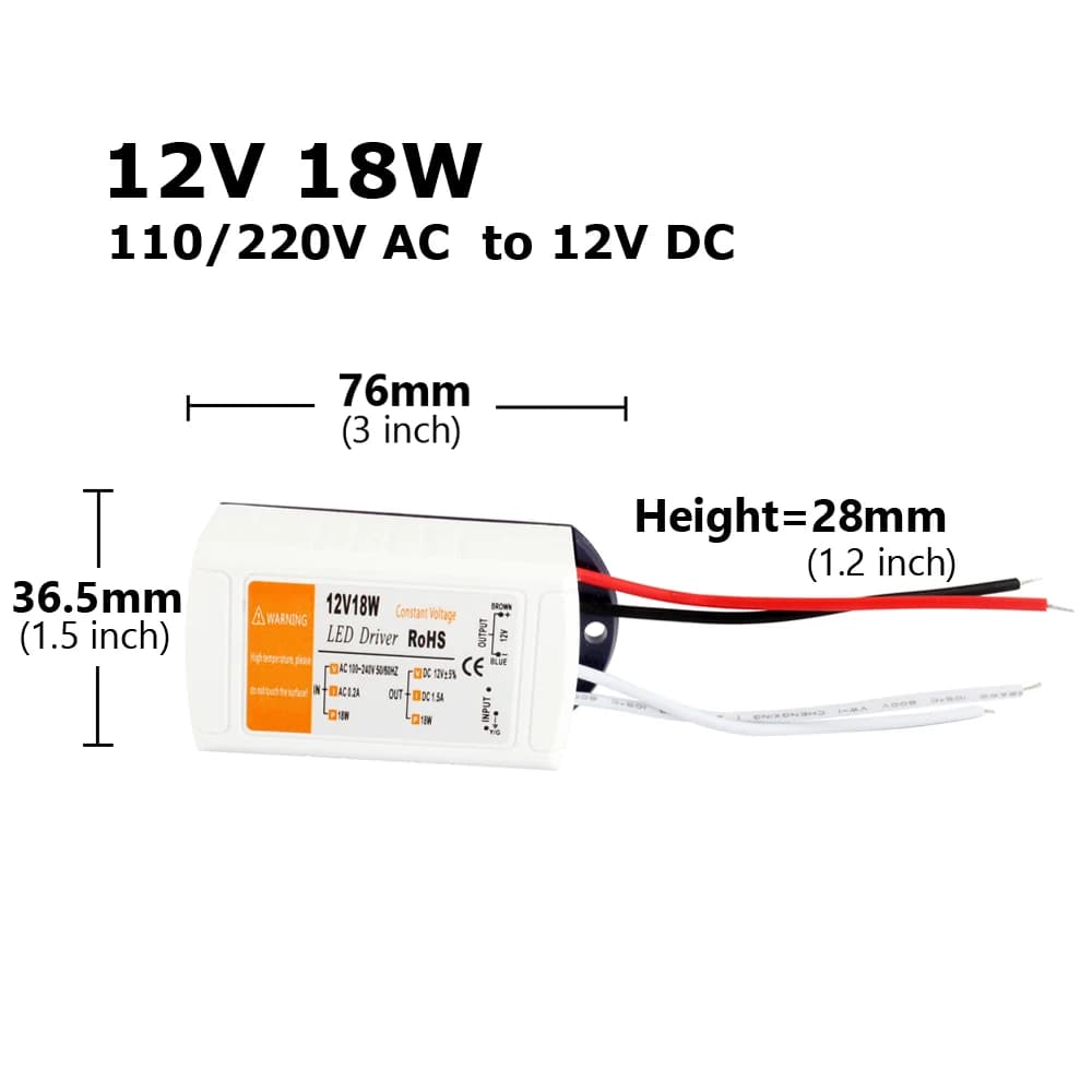Alimentation électrique DC12V AC 110V 220V à 12V, adaptateur de transformateur de puissance LED 18W 