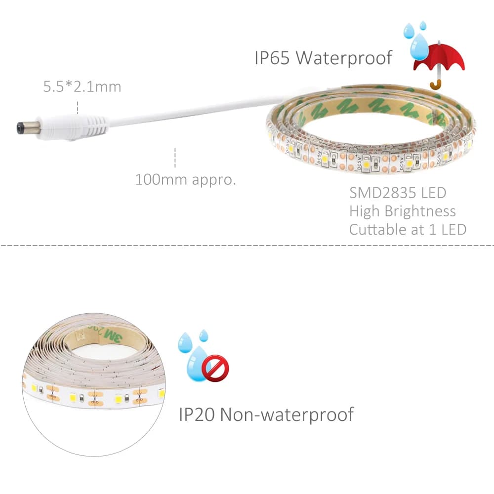 Capteur de mouvement de bande LED à batterie 2M 3M 4M 5M bande LED PIR 5V SMD 2835 éclairage de ruba