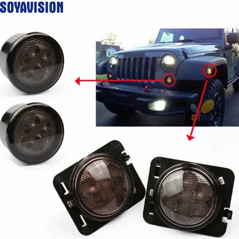 Clignotant avant LED pour Jeep Wrangler JK 2007 – 2017, lumière jaune ambre, feu latéral de garde-bo