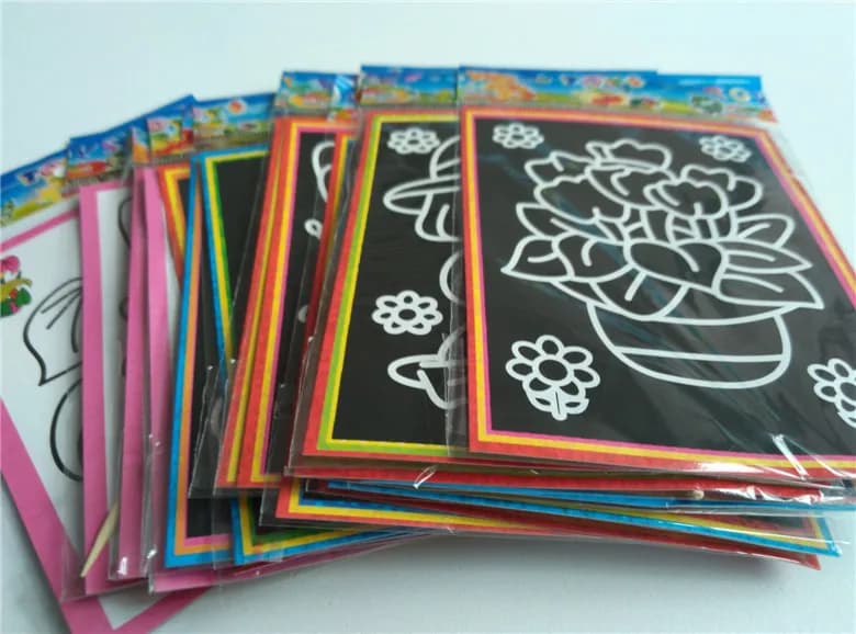 Papier d'art à gratter 13x9.8cm, 10 pièces, papier de peinture magique avec bâton de dessin, jouet p