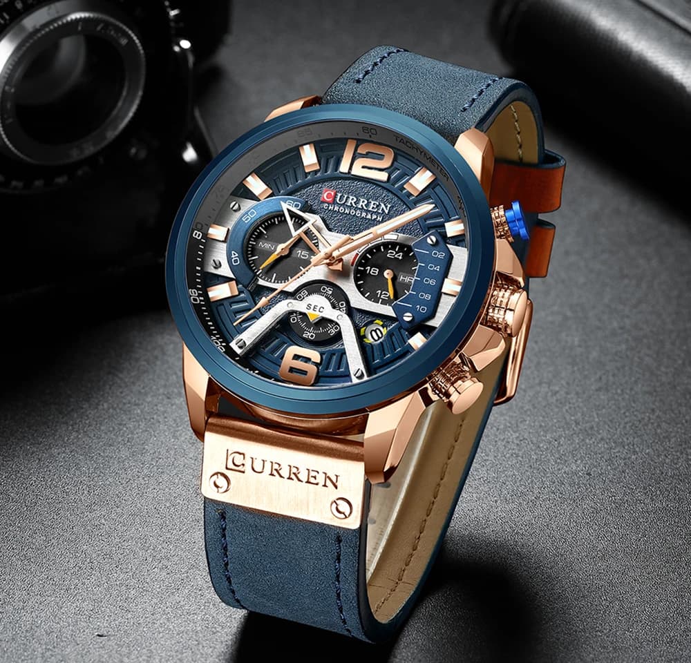 CURREN montres de Sport décontractées pour hommes bleu Top marque de luxe militaire en cuir montre-b