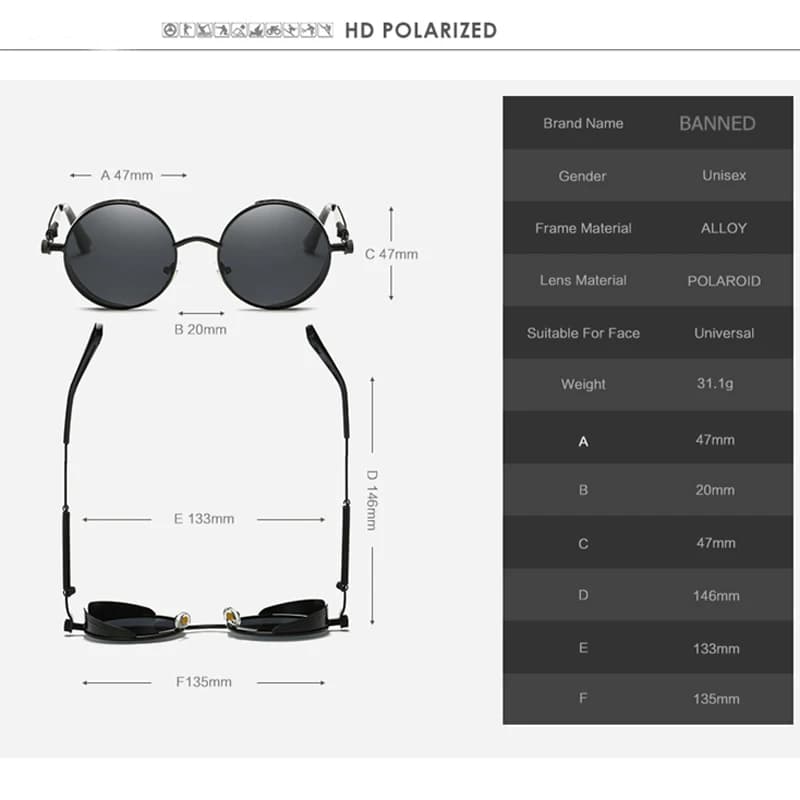 2022 HD Lunettes De soleil rondes polarisées en métal UV400 Lunettes De soleil pour hommes Feminin F