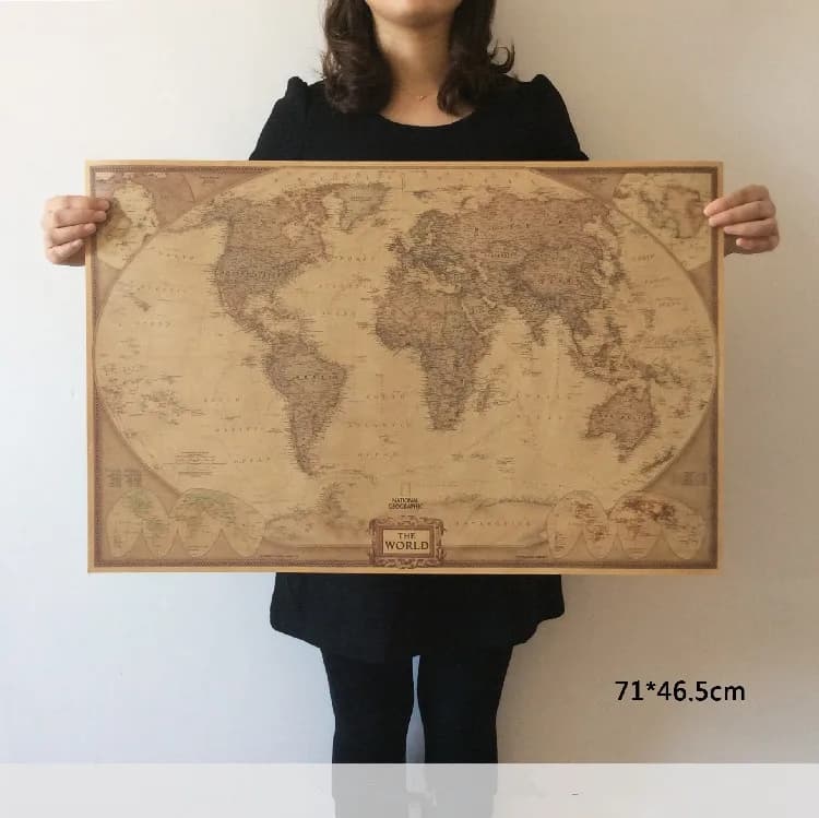 Carte du monde Vintage, décoration de voyage pour la maison, affiche Antique détaillée, tableau mura